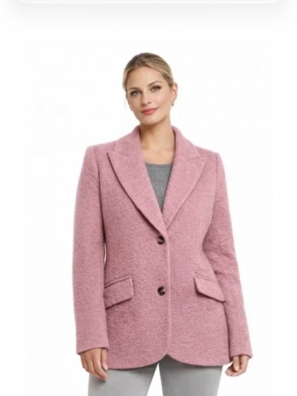 🆕~Ellen Tracy Pink Bouclé Two-Button Blazer